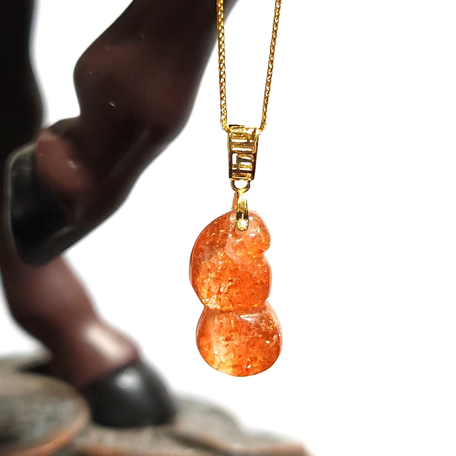 Natural Arusha Sunstone Wu Lu Pendant 18K