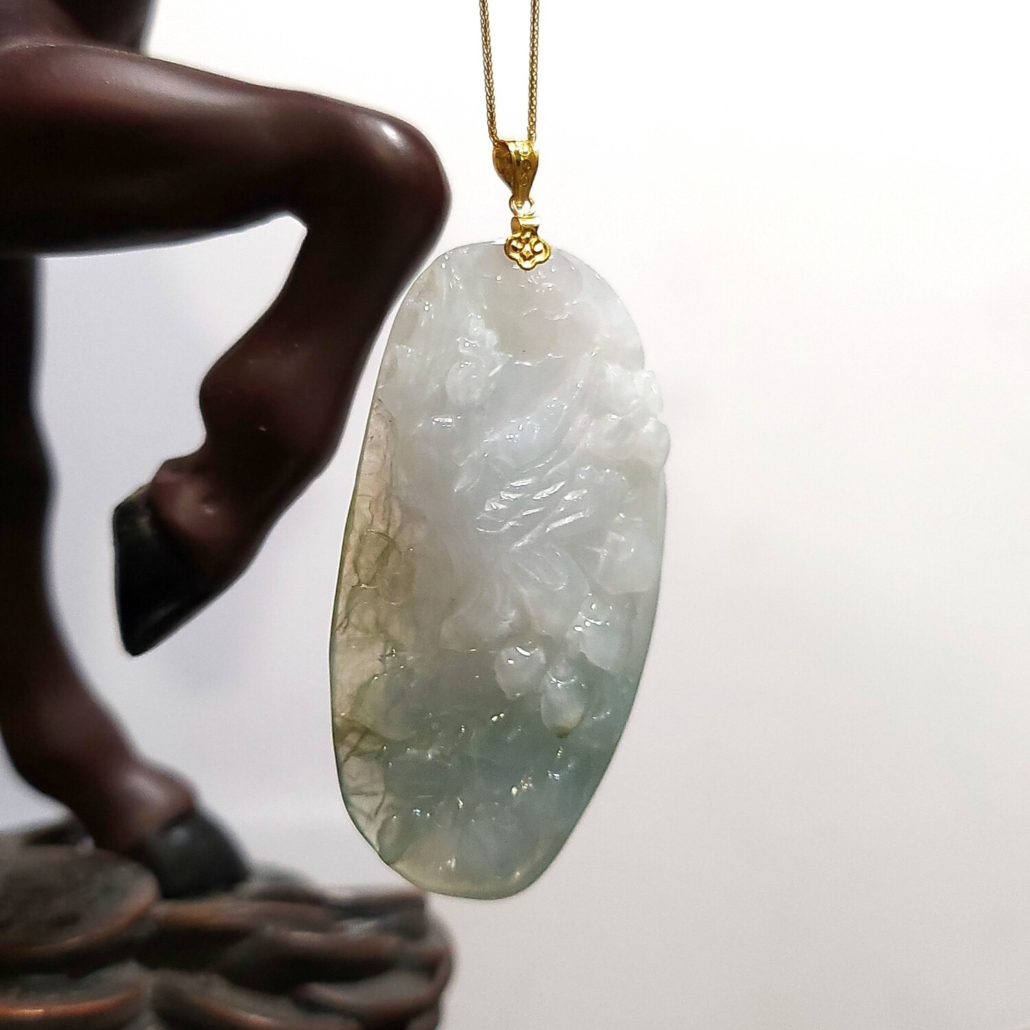 Natural Burma Ice Jade Phoenix Pendant - 18K