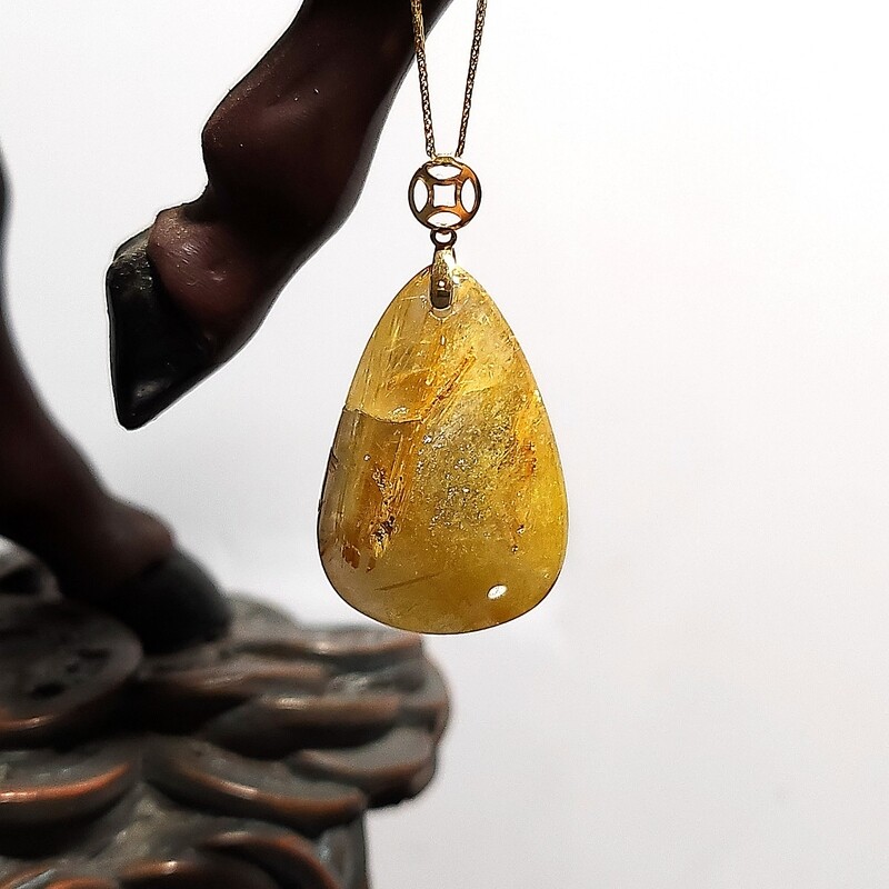 Natural Golden Titanium Ruti Pendant - 18K
