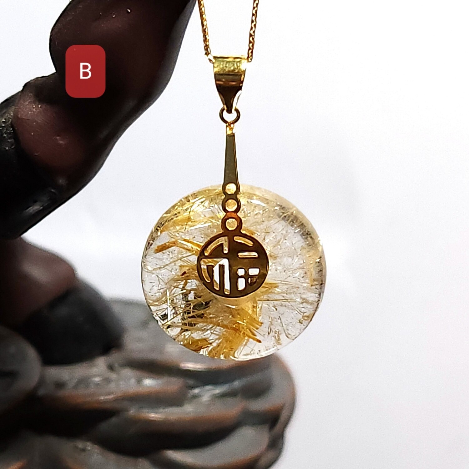 Natural Golden Ruti Goodluck Pendant - 18K