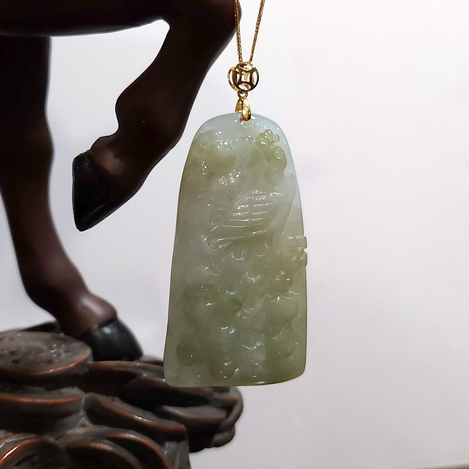 Natural Burma Ice Jade Phoenix Pendant 18K