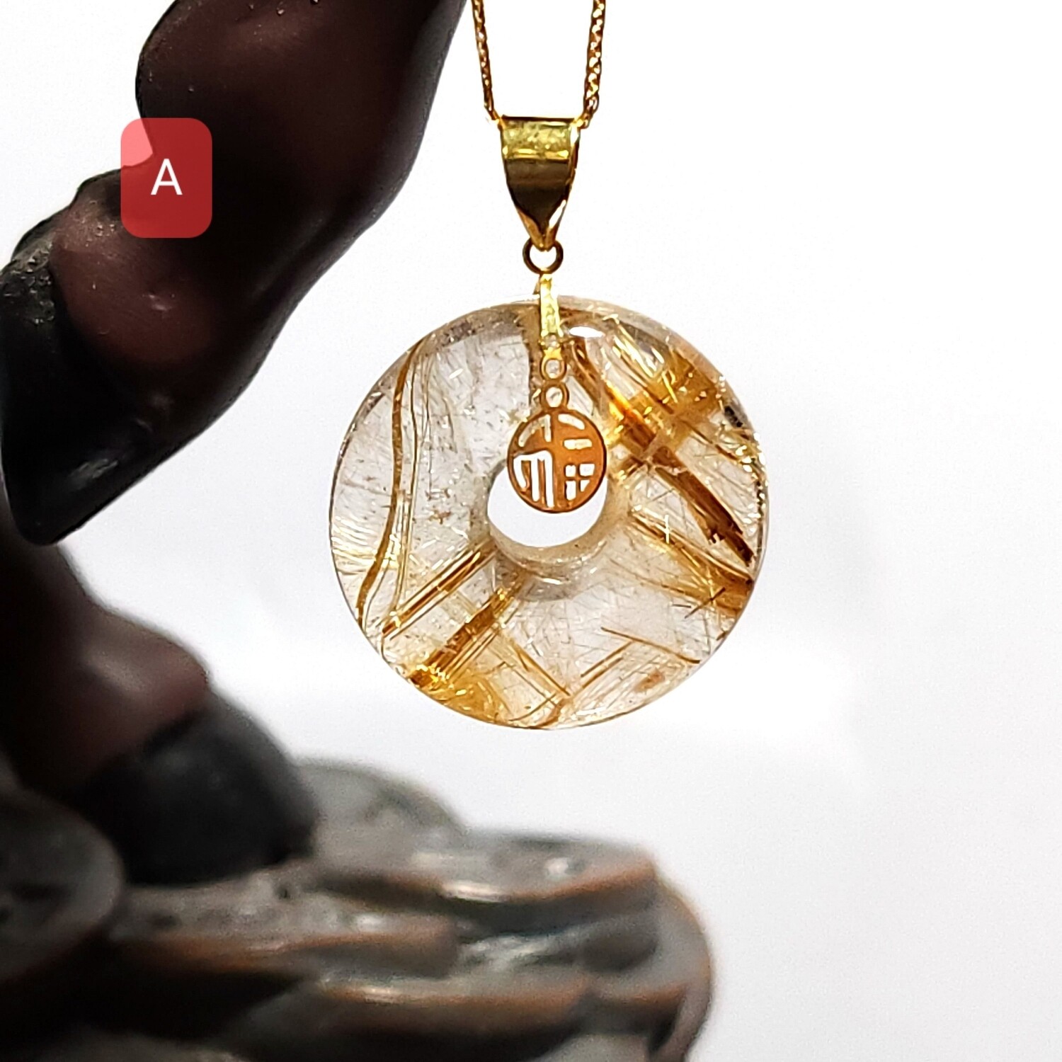 Natural Golden Ruti Goodluck Pendant - 18K