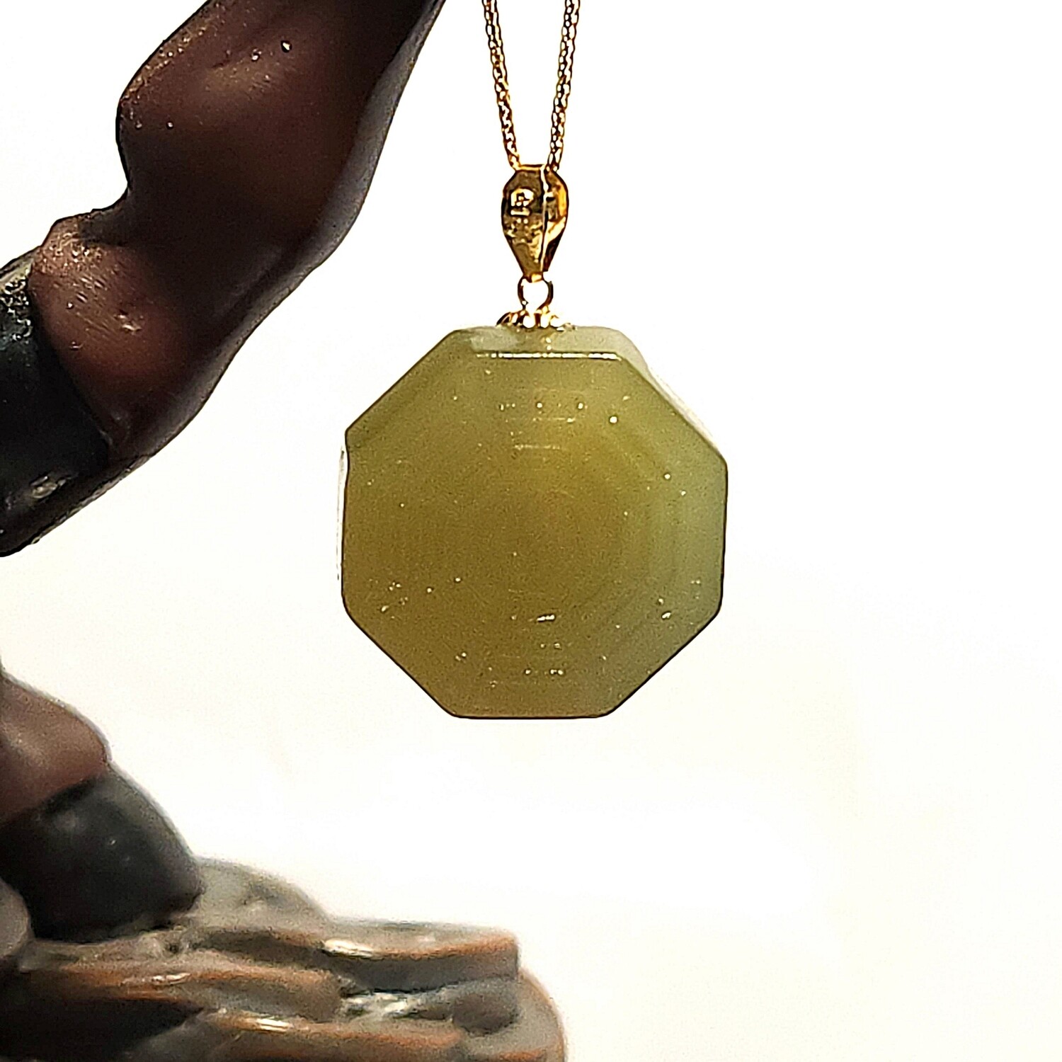 Natural Hetian Jade Bagua Pendant 18K