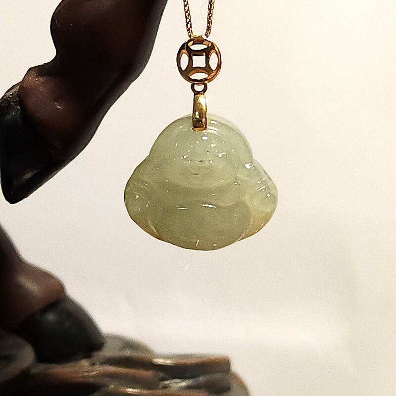 Natural Hetian Jade Buddha 18K Pendant
