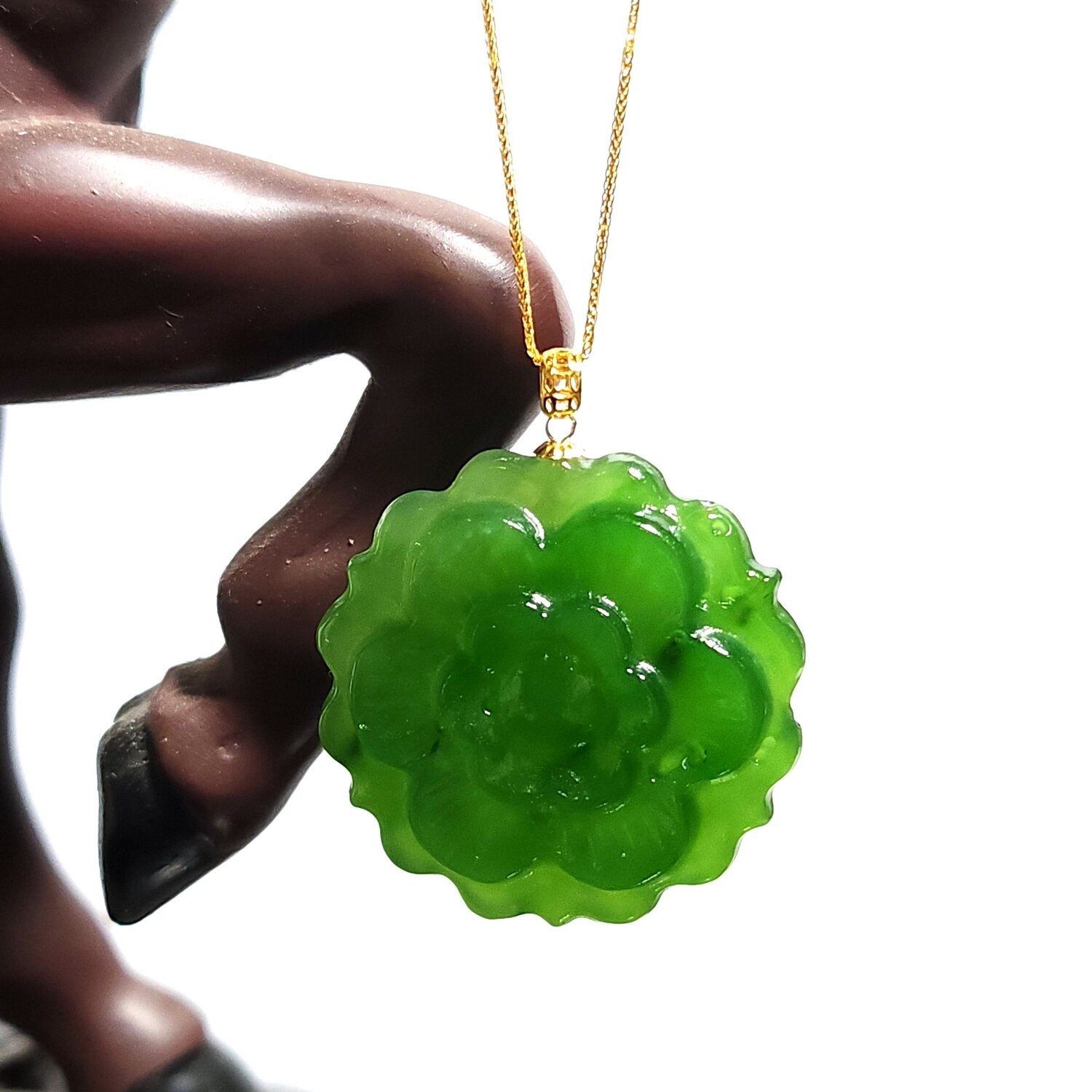 Natural Hetian Jade Peony Flower Pendant - 18K