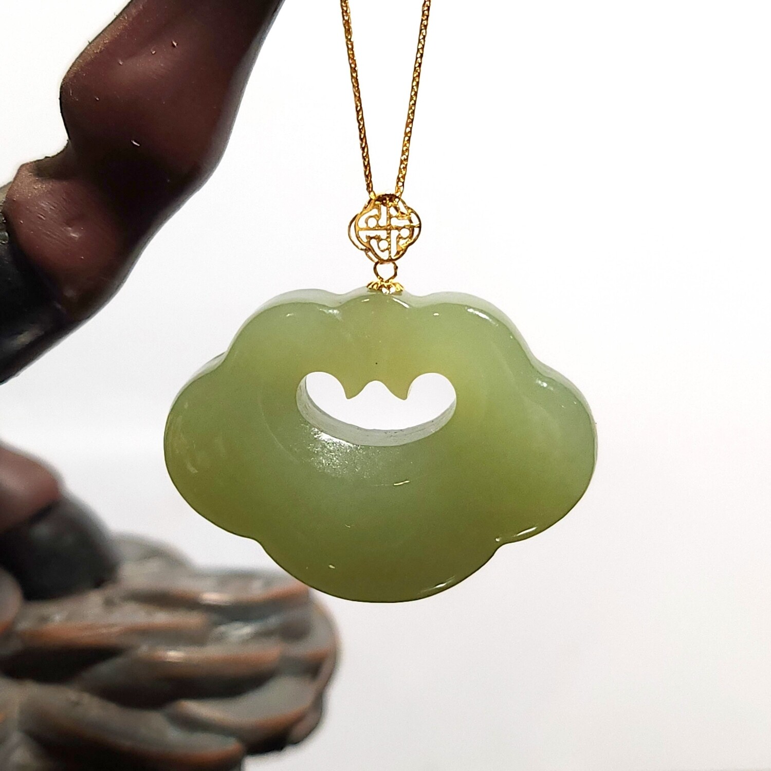 Natural Hetian Jade Ruyi Pendant - 18K
