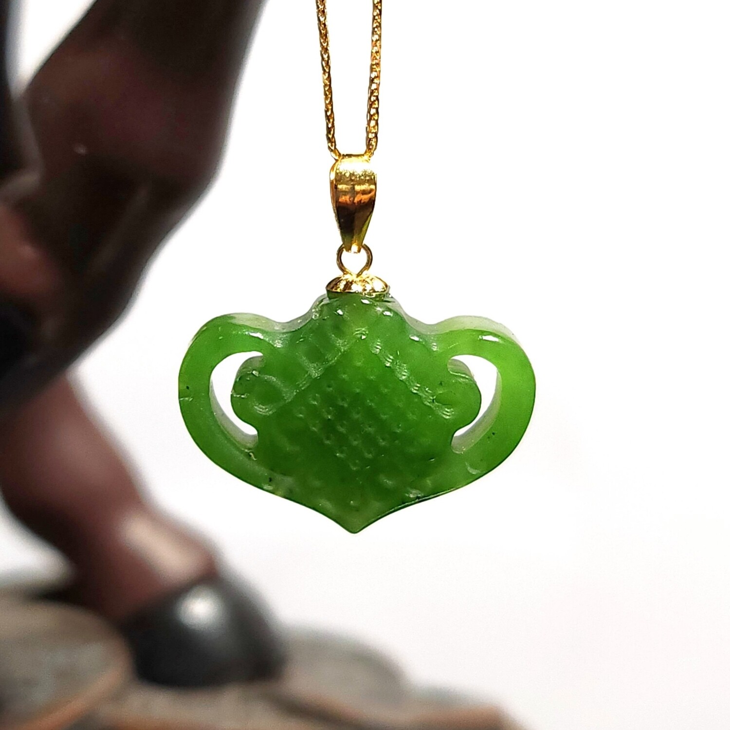 Natural Hetian Jade Ruyi Pendant - 18K