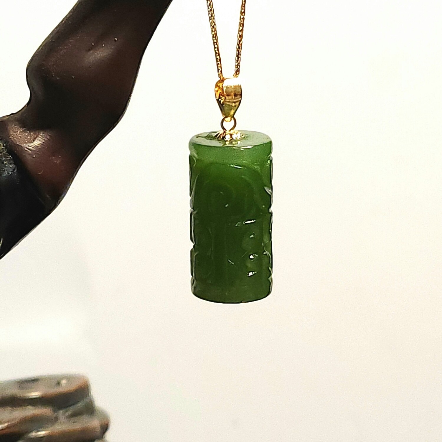 Natural Hetian Jade Lucky Turn Pendant - 18K