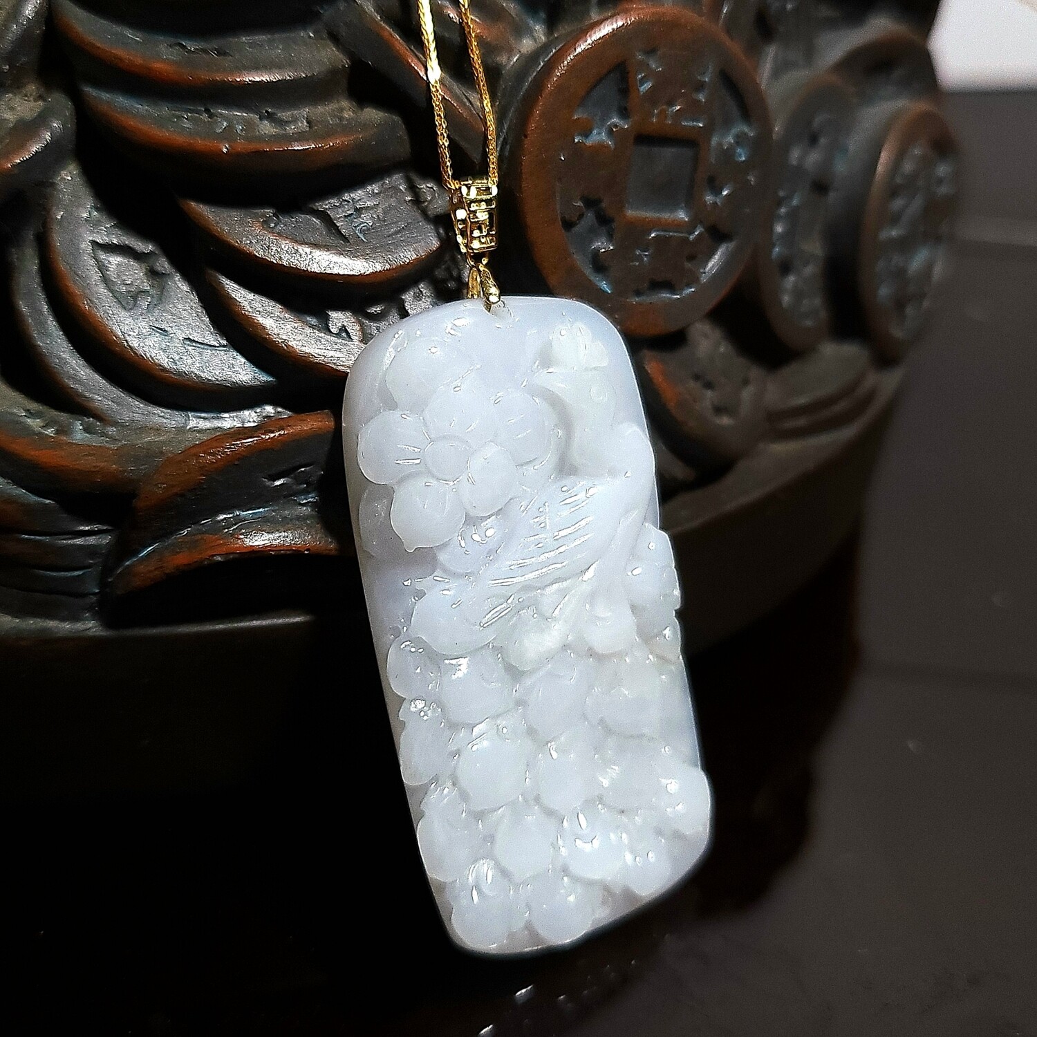 Natural Burma Jade Phoenix Pendant 18K