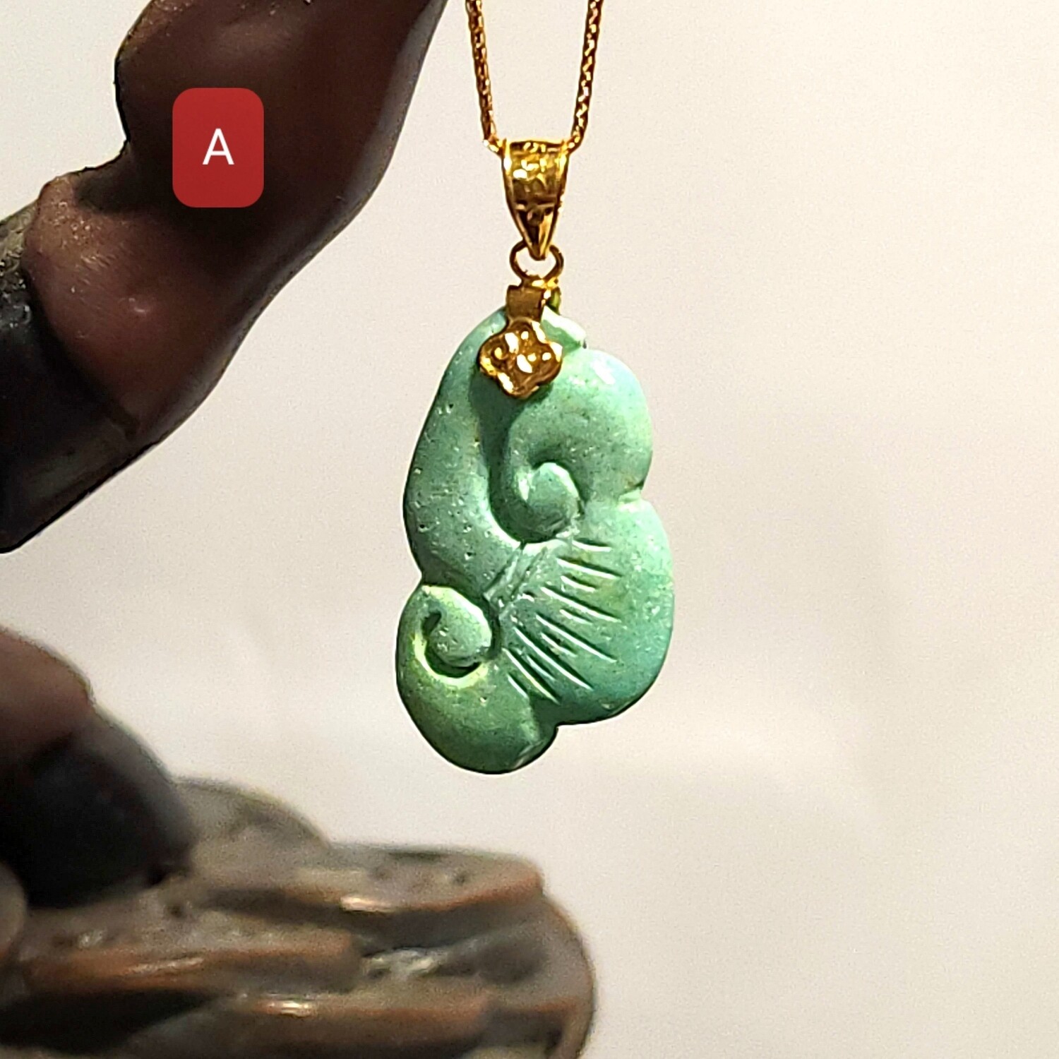 Natural Turquoise Ruyi Pendant - 18K
