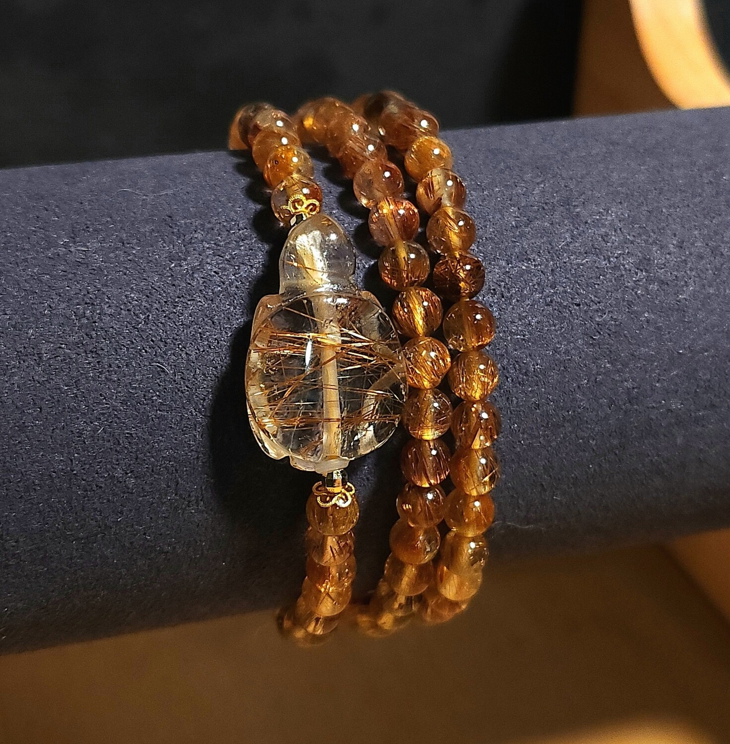 Natural 3 Lap Copper Ruti with Turtle 18K