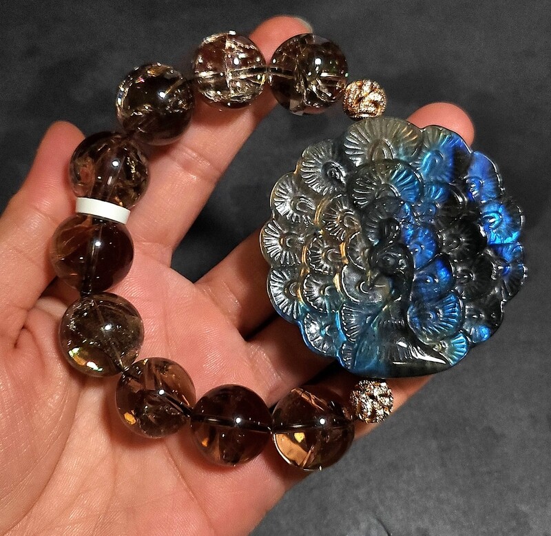 Natural Rainbow Smoky Quartz x Labradorite Peacock - Oversized