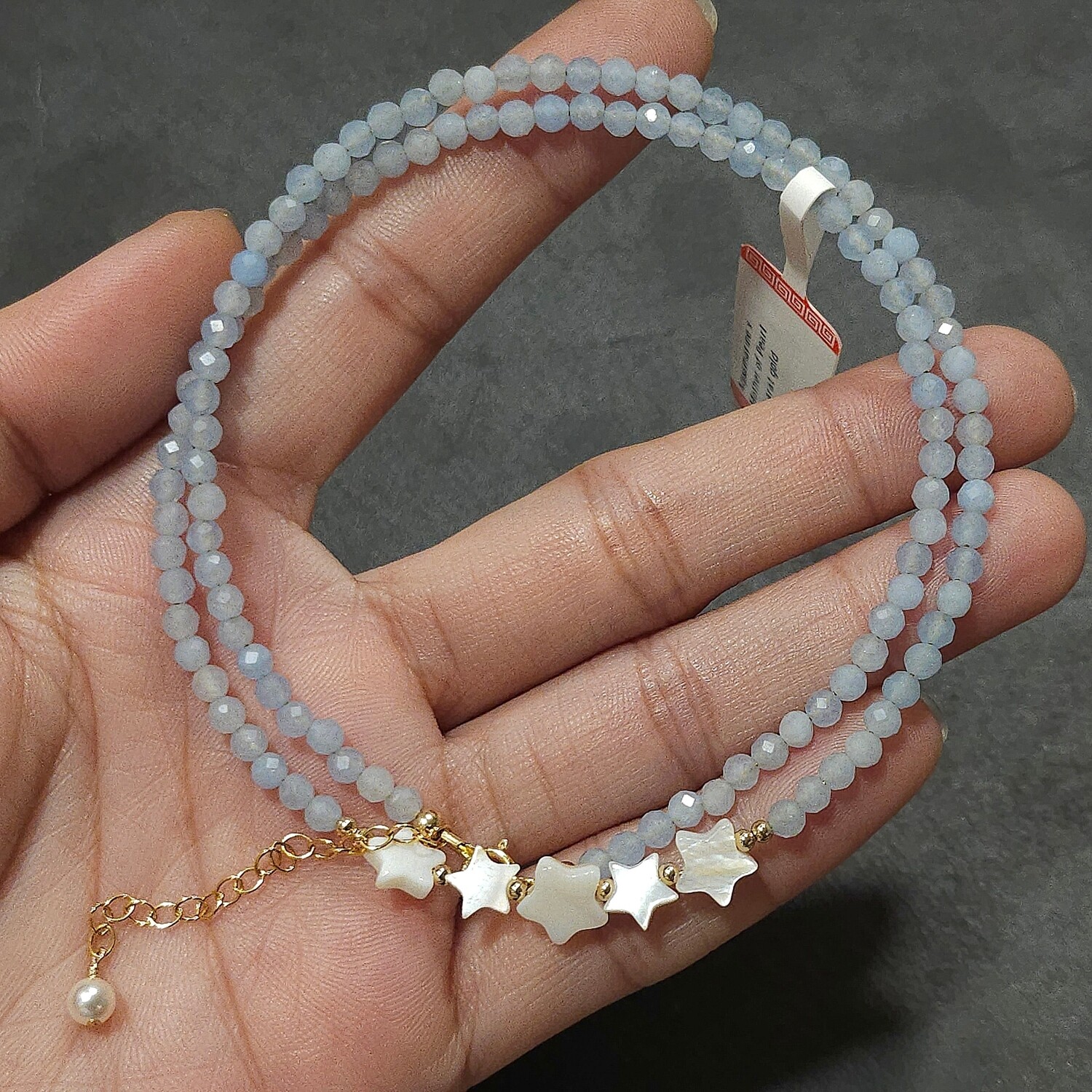 Natural Aquamarine with Mother of Pearl Necklace