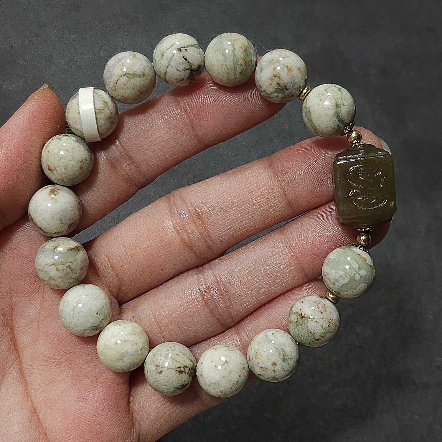 Natural Serpentine Jade with Mantra