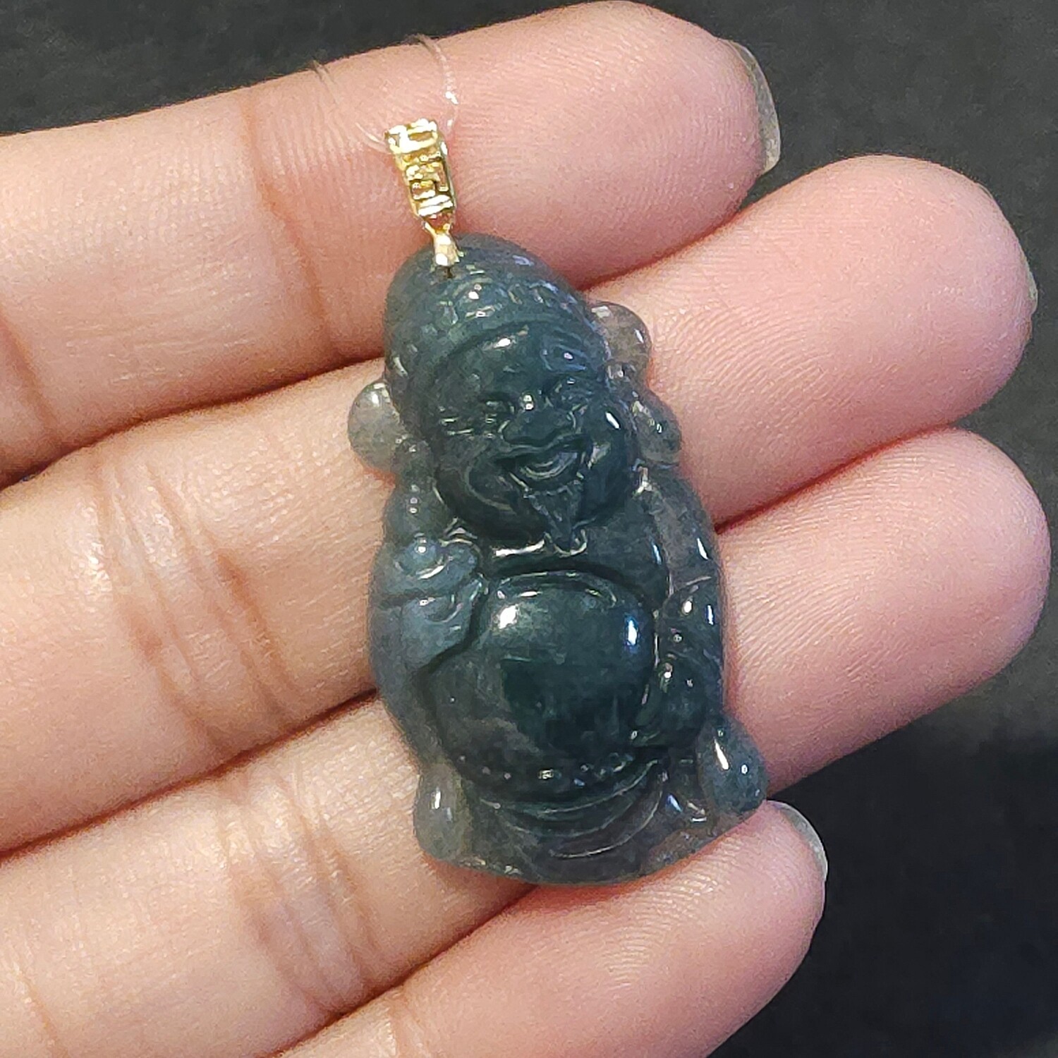 Natural Blue Water Ice Jade God of Wealth Pendant 18K