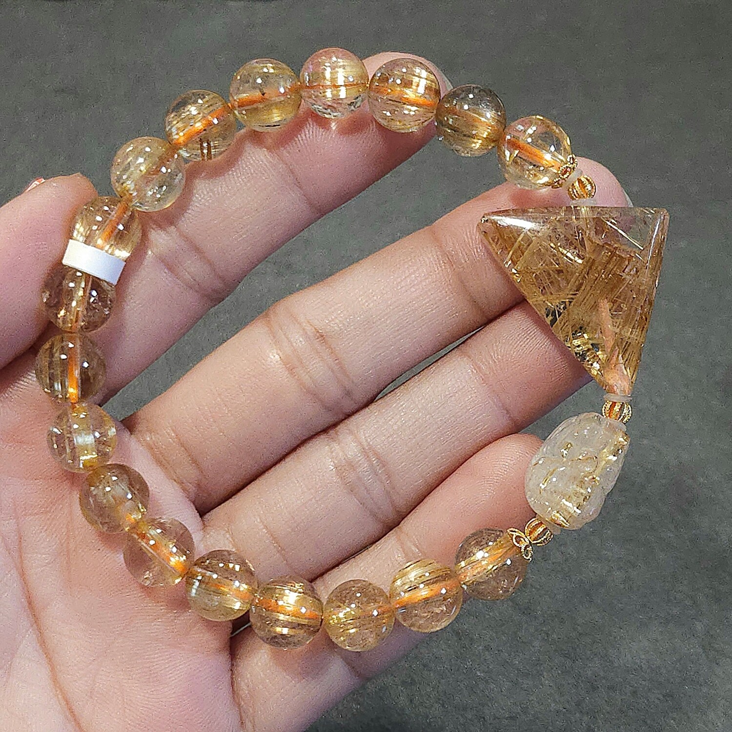 Natural Golden Ruti with Pixiu 18K