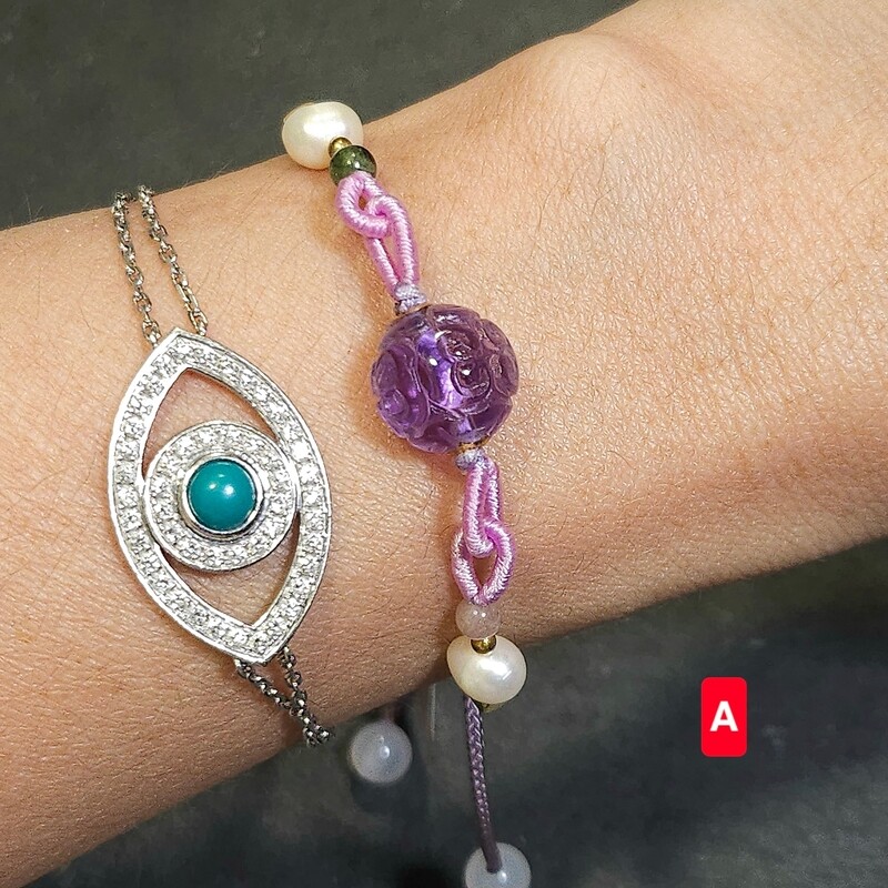 Natural Amethyst/Citrine/Flourite Luck Turn - 18K