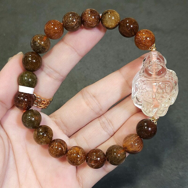 Natural Copper Ruti x Clear Quartz God of Wealth 18K