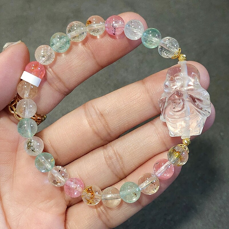 Natural Colorful Topaz x Clear Quartz God of Wealth 18K