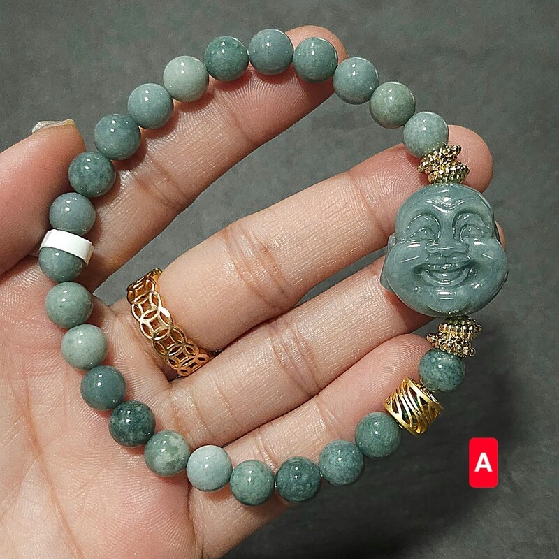 Natural Blue Water Jade with Laughing Buddha