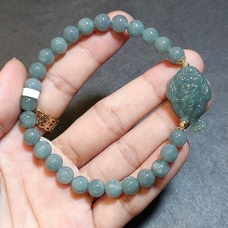 Natural Blue Water Jade with Dragon 18K