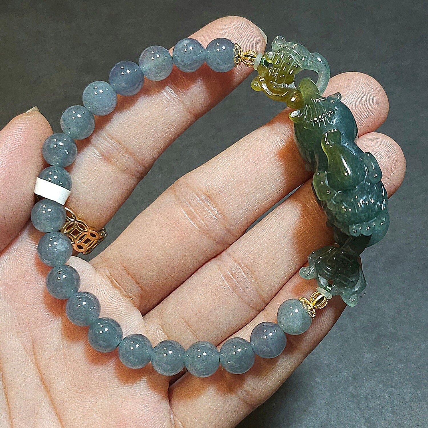 Natural Blue Water Ice Jade with Pixiu 18K