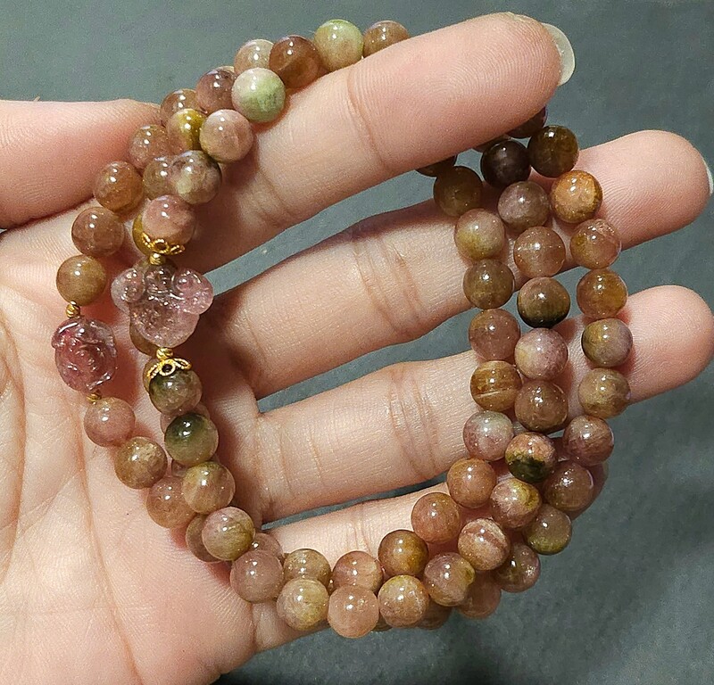 Natural 3 Lap Watermelon Tourmaline with Ruyi &amp; Flower - 18K