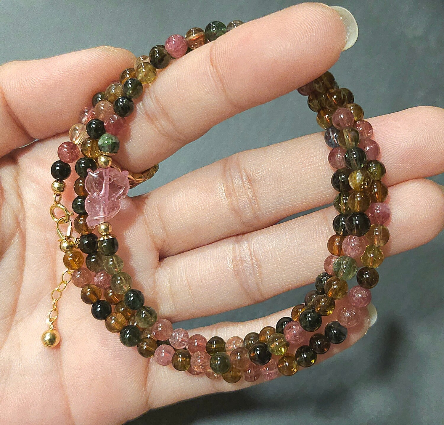Natural Candy Tourmaline with 9 Tail Fox 2 in 1
