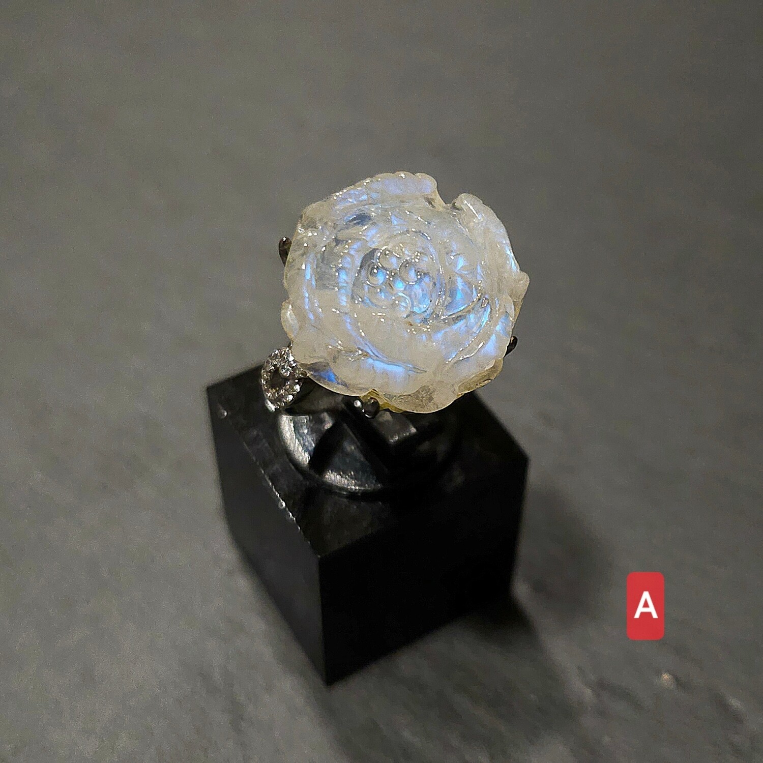 Natural Blue Moonstone Rose Ring
