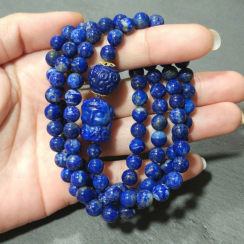 Natural Lapis Lazuli with Guanyin &amp; Lucky Turn - 18K