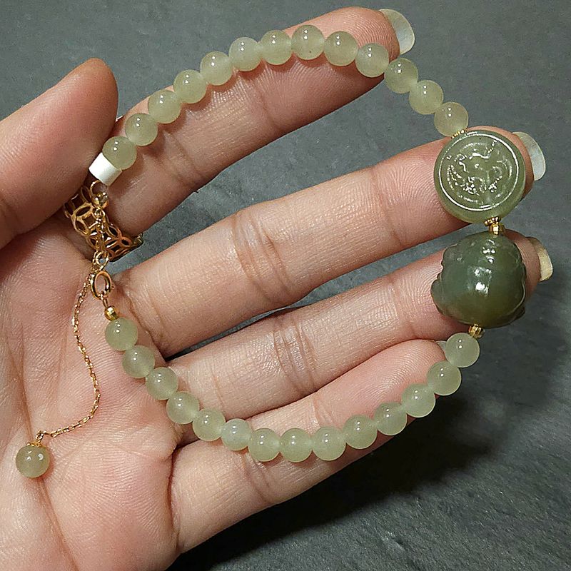 Natural Hetian Jade with Pixiu - 18K