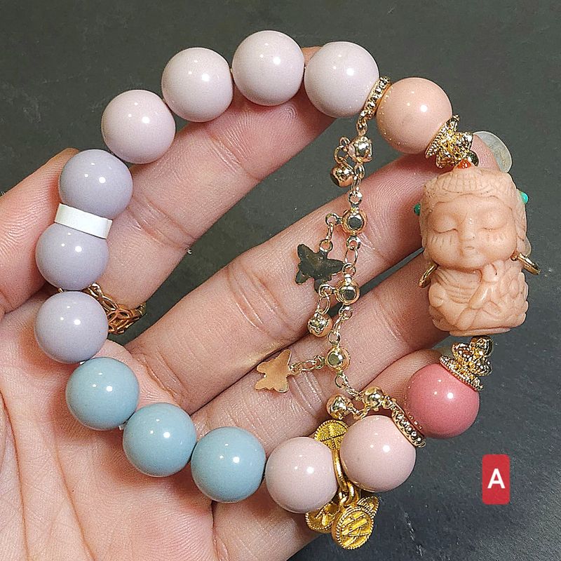 Natural Macaroon Alashan Agate with Guanyin