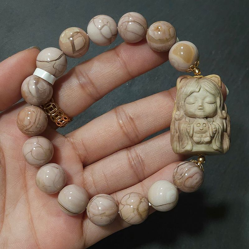 Natural Pink Alashan Agate with 9 Tail Princess - 18K