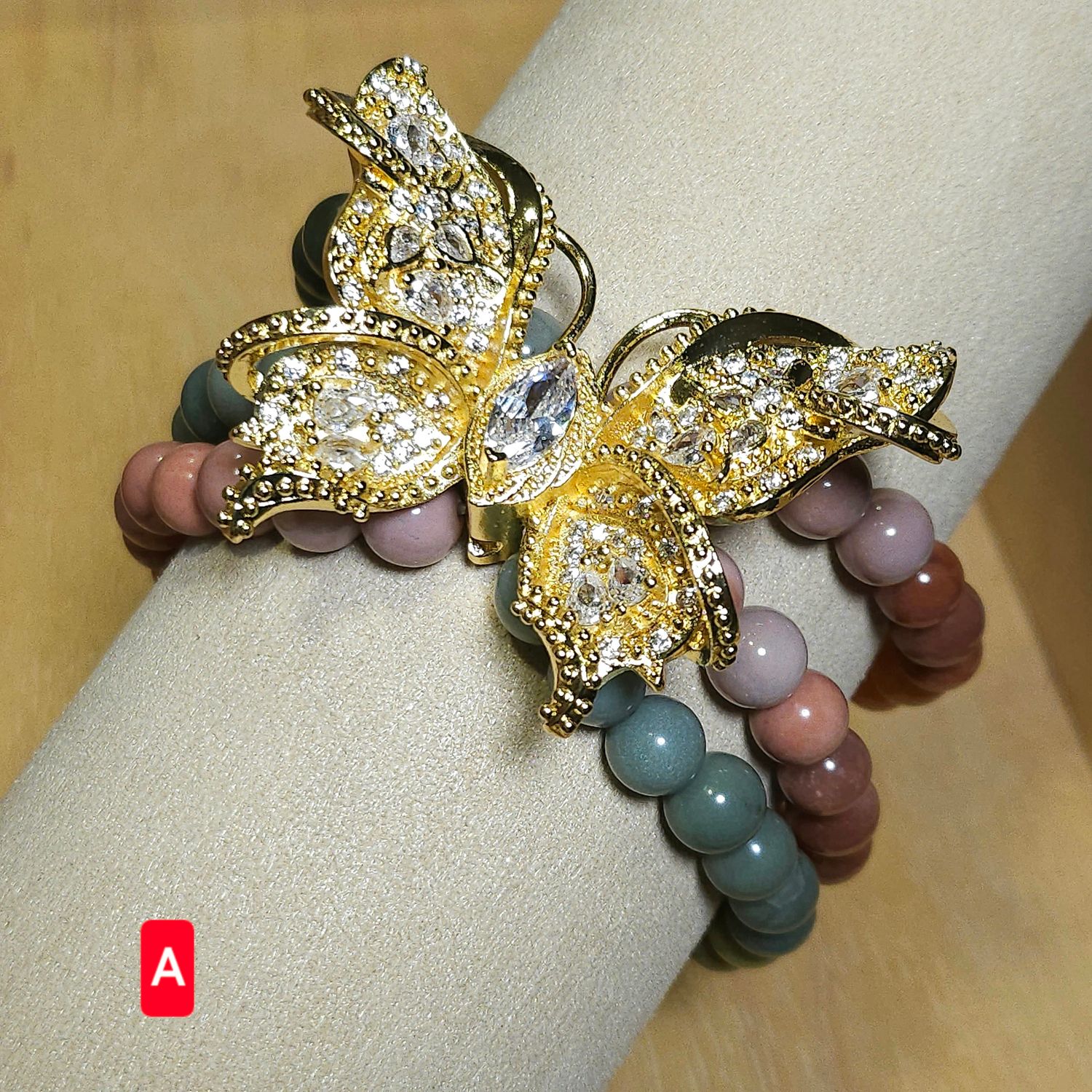 Natural 3 Lap Alashan Agate with Butterfly