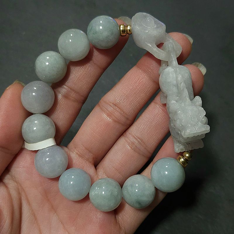 Natural Burma Ice Jade with Pixiu &amp; Ruyi