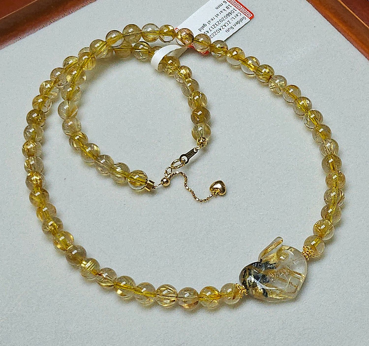 Natural Golden Ruti with Ruyi Necklace - 18K