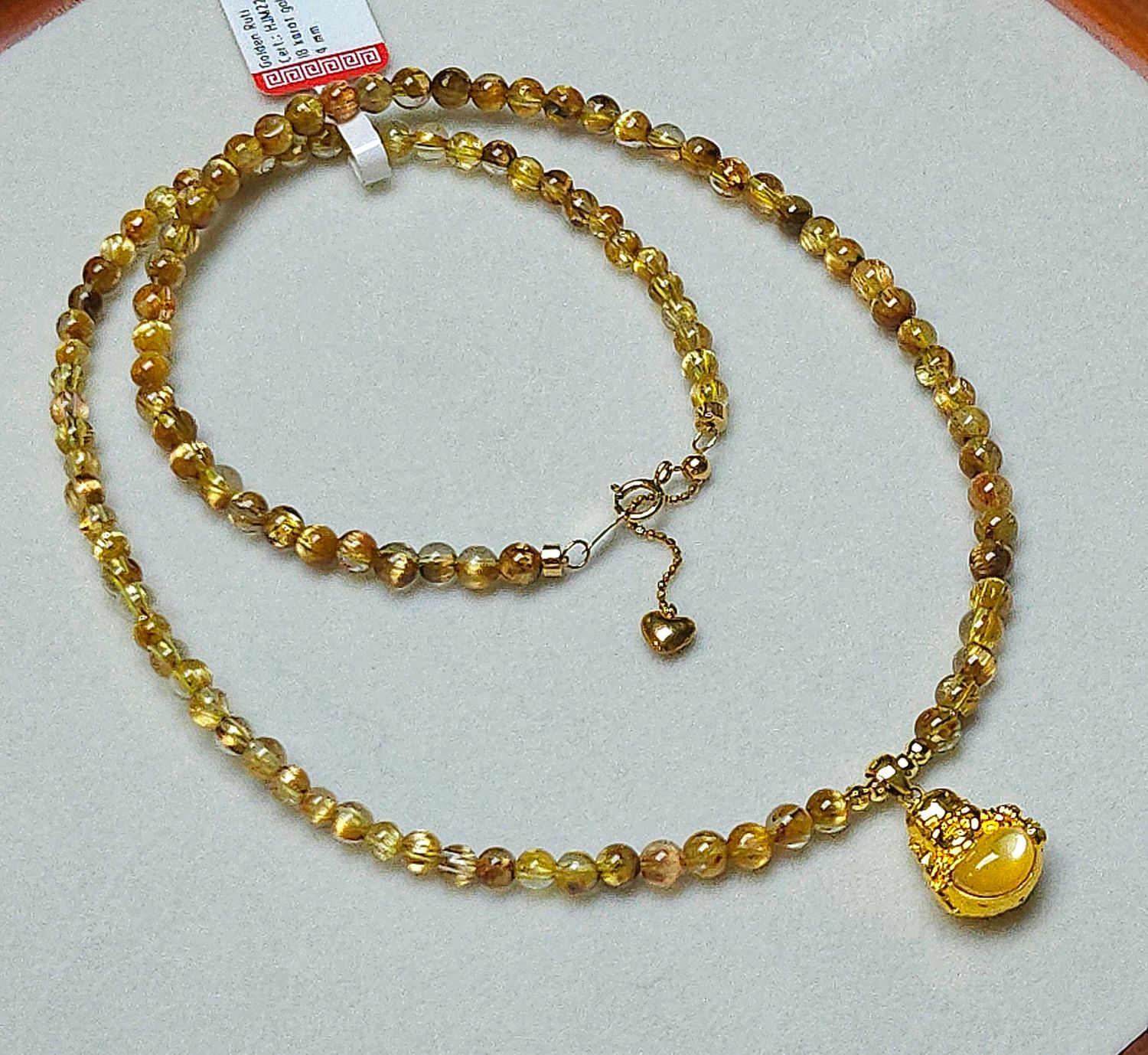 Natural Golden Titanium Ruti with Buddha Necklace - 18K