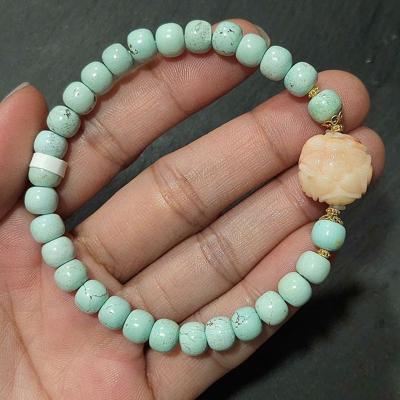 Natural Turquoise x Coral Flower - 18k