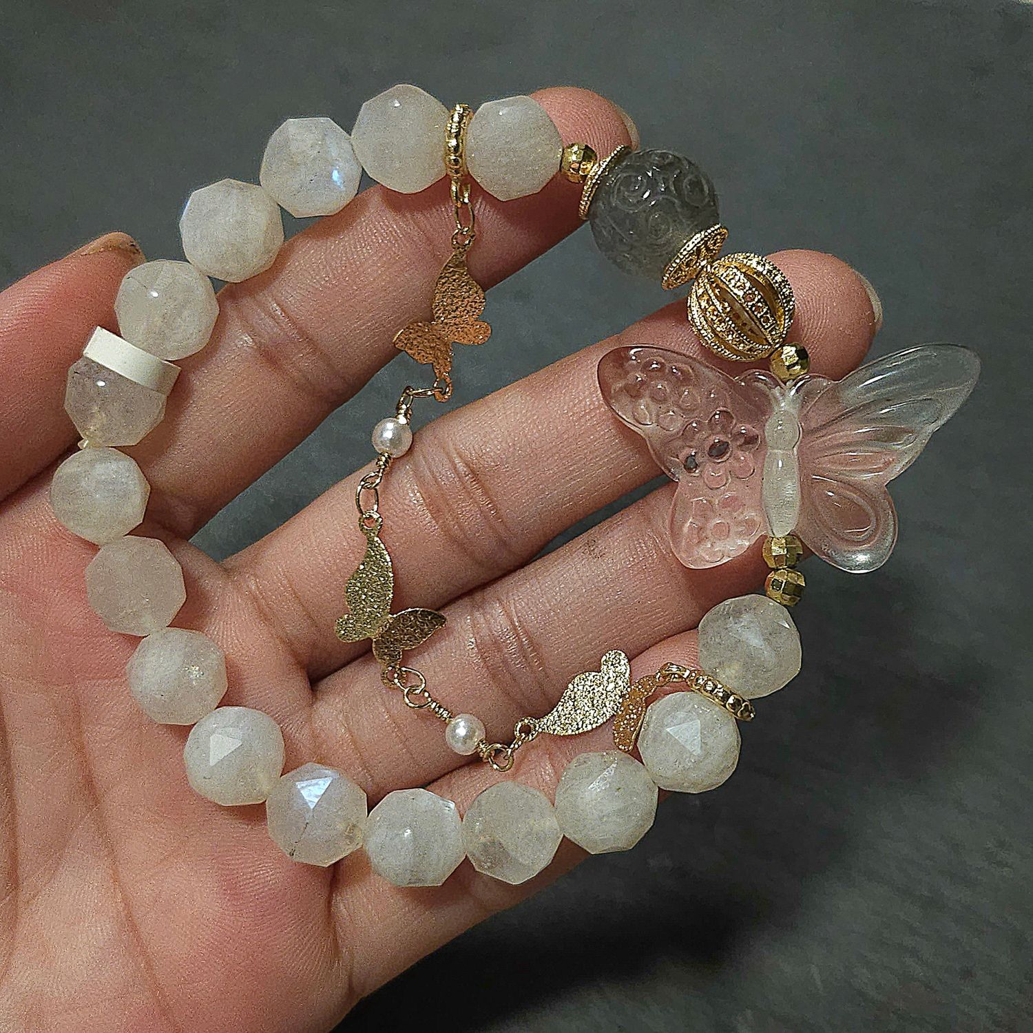 Natural Moonstone x Clear Quartz Butterfly x Labradorite Lucky Turn