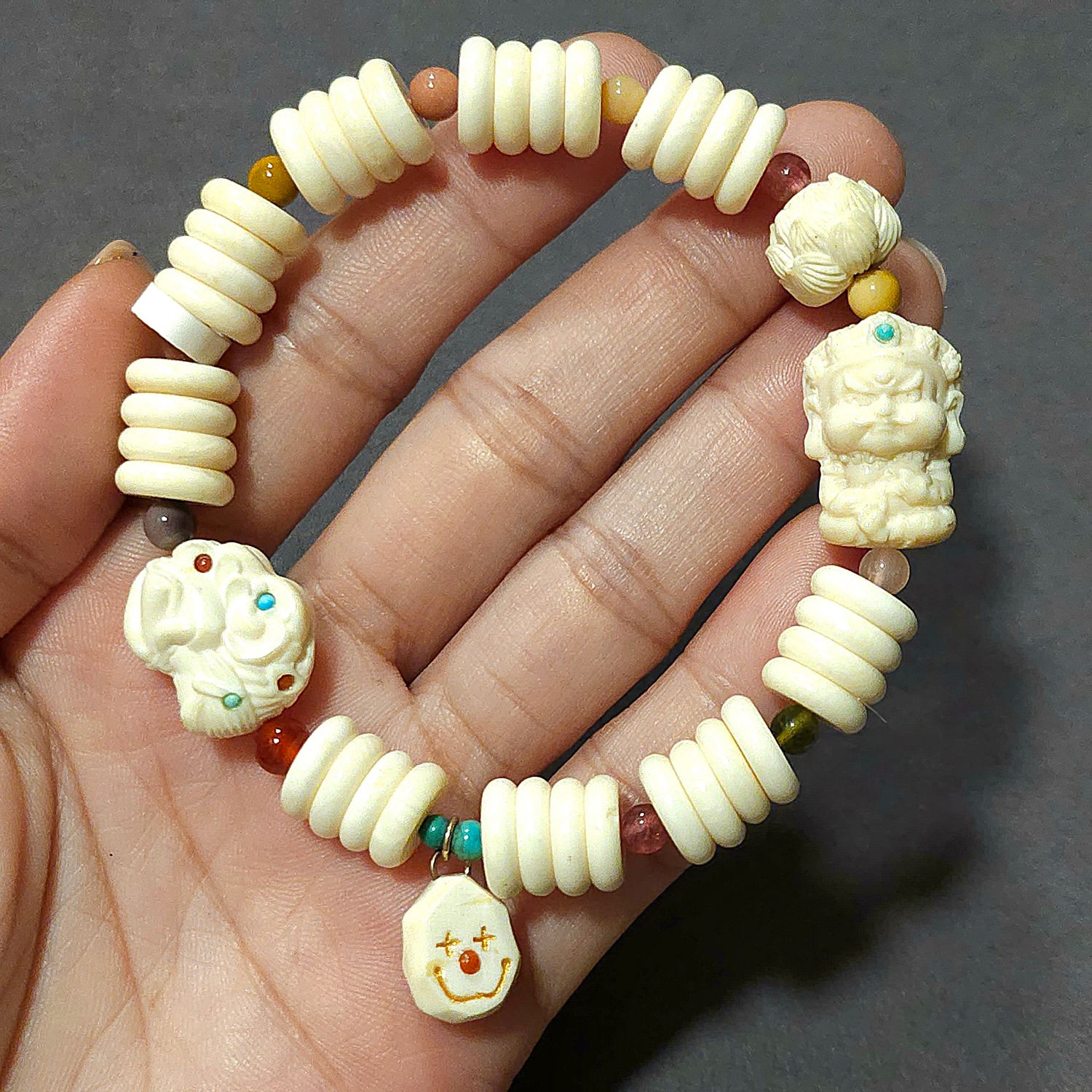 Natural Mammoth Ivory with Fairy, Lotus &amp; Baby Dragon