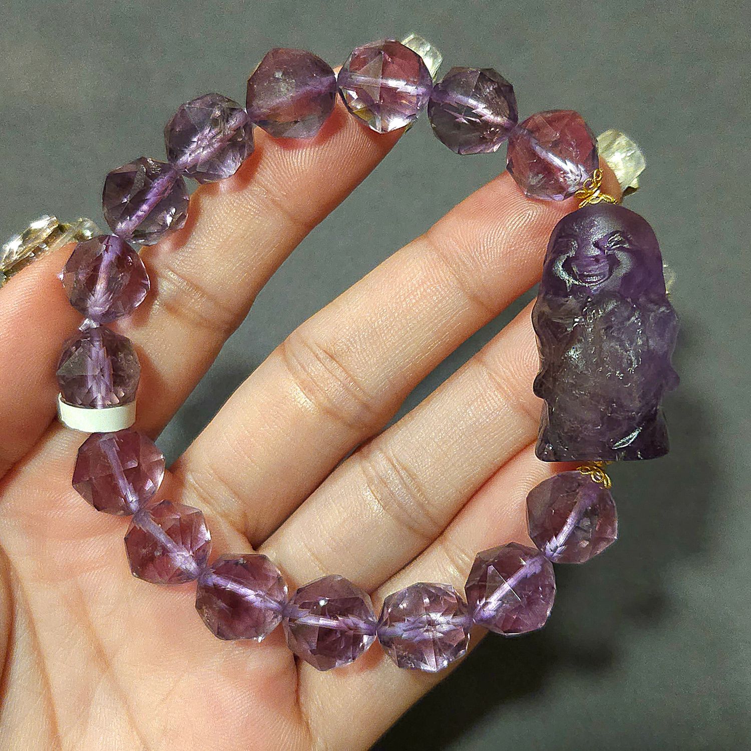 Natural Amethyst with Buddha 18K