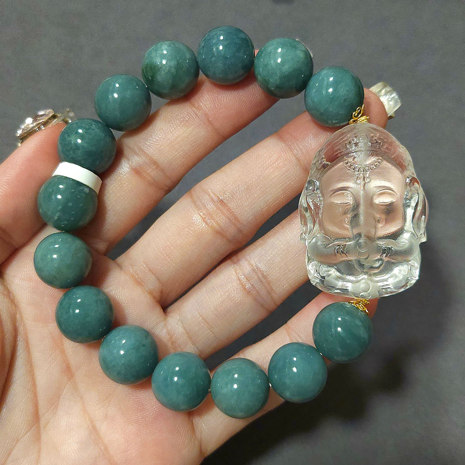 Natural Burma Jade x Clear Quartz Ganesha - 18K