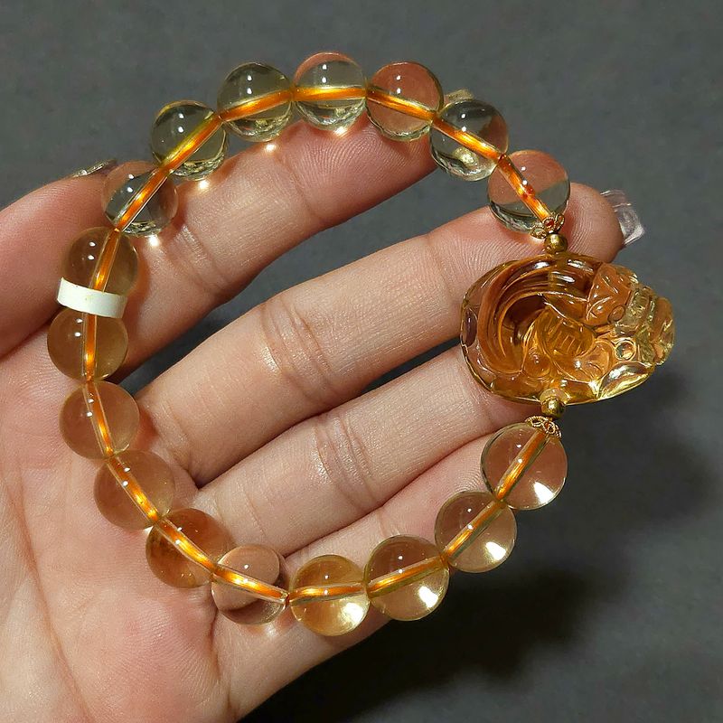 Natural Citrine with Pixiu Money Coin - 18K