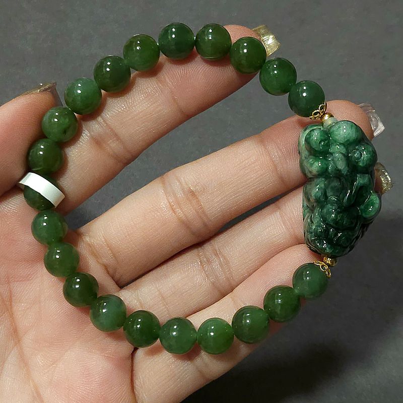 Natural Hetian Jade with Dragon Pixiu - 18K