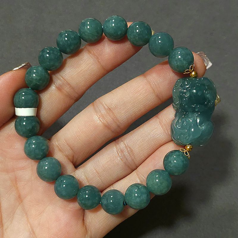 Natural Blue Water Ice Jade with Dragon Pixiu - 18K