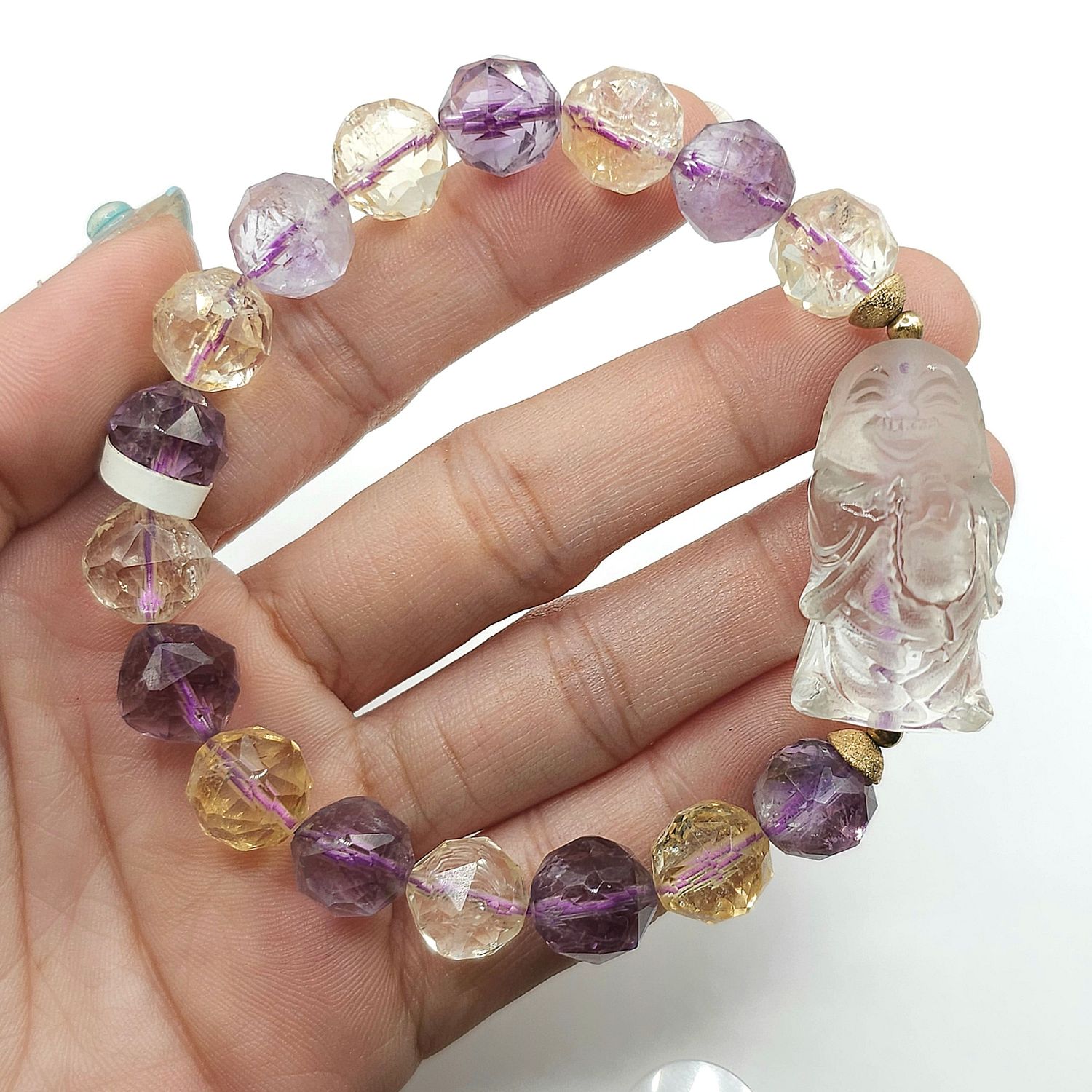 Natural Ametrine x Clear Quartz Buddha