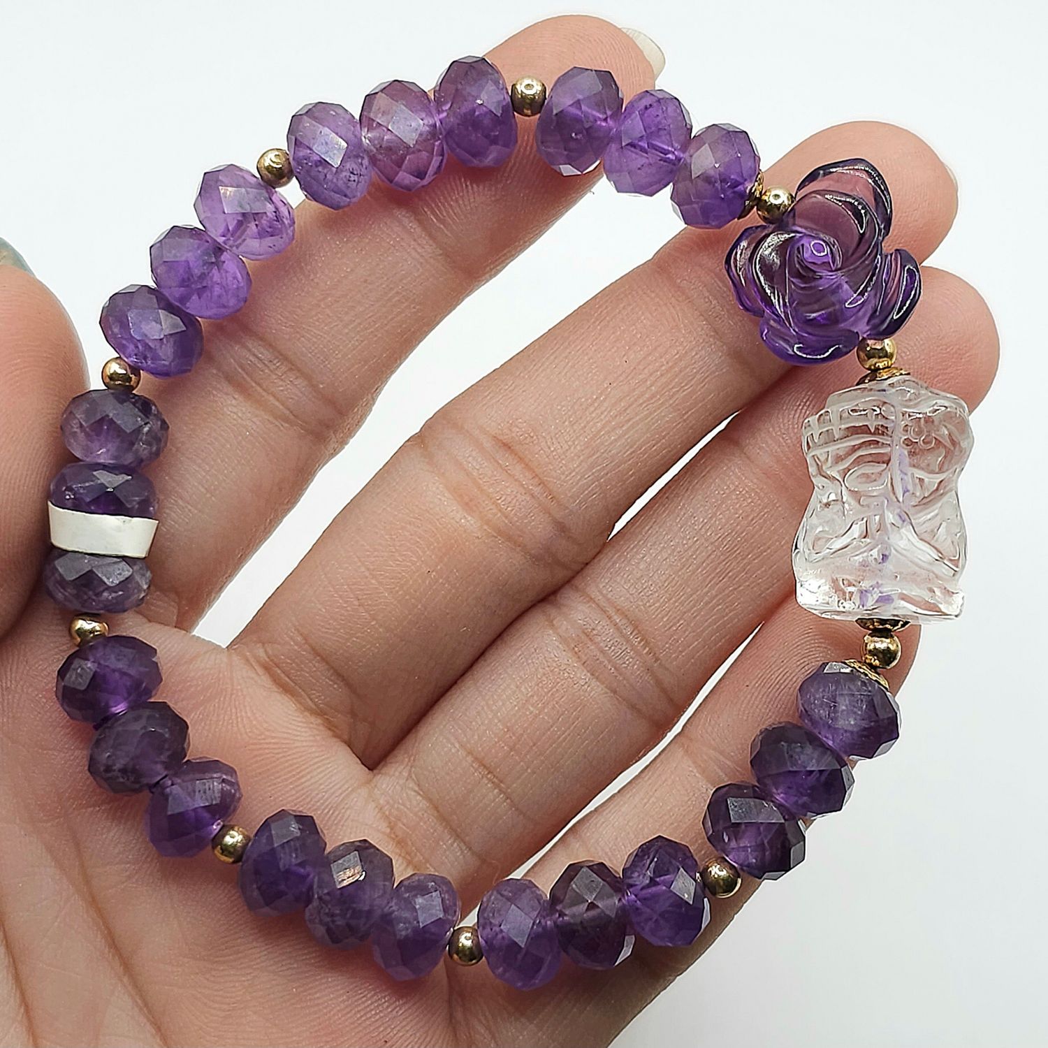 Natural Amethyst with Rose  x Clear Zakiram God of Wealth