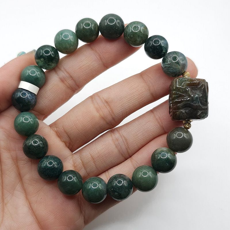 Natural Moss Agate with Phoenix - 18K