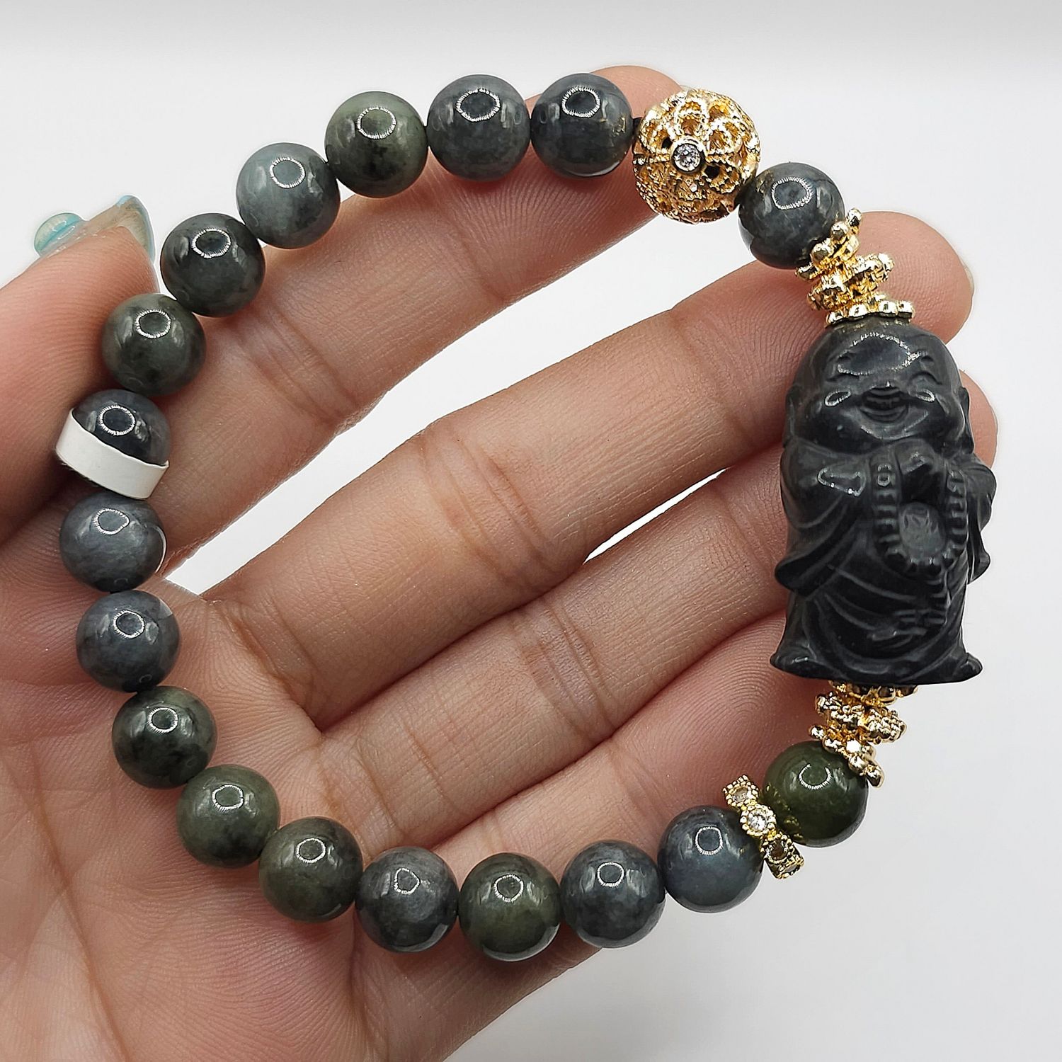 Natural Wuji Jade x Alashan Agate Buddha