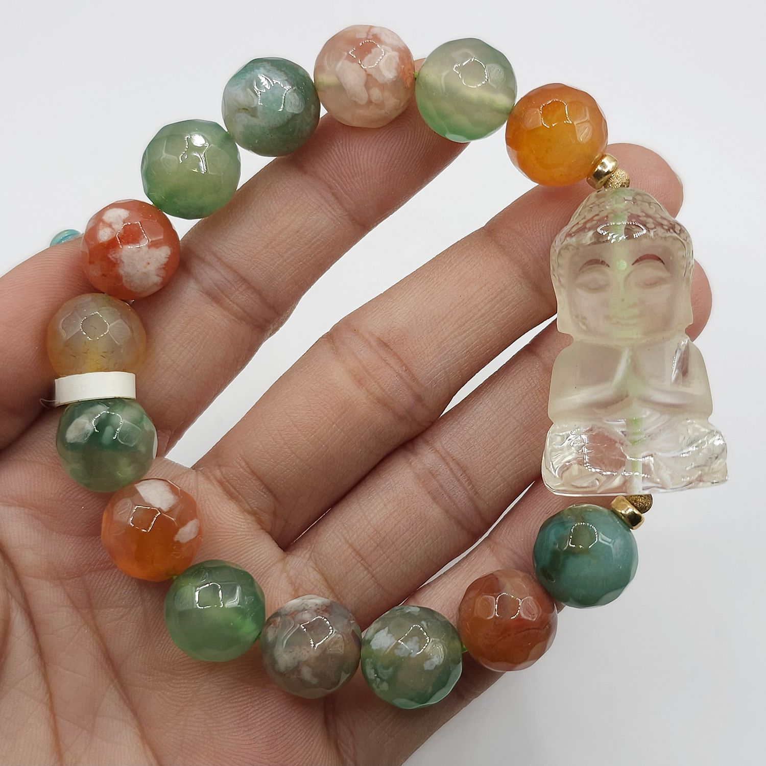 Natural Colorful Sakura x Clear Quartz Buddha
